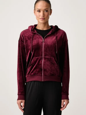 Tommy Hilfiger bluza z kapturem damska welurowa bordowy