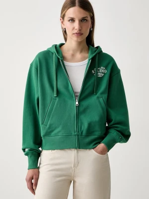 Tommy Hilfiger bluza z kapturem damska z bawełną zielony