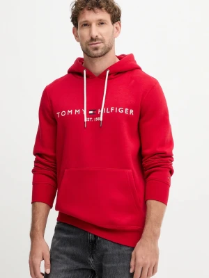 Tommy Hilfiger bluza z kapturem męska z bawełną czerwony