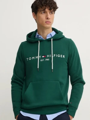 Tommy Hilfiger bluza z kapturem męska z bawełną zielony