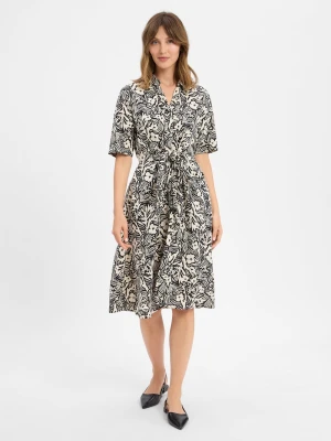 Tommy Hilfiger Bluzka damska z zawartością lnu Kobiety len beżowy|czarny wzorzysty,