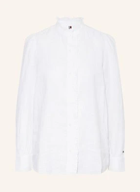 Tommy Hilfiger Bluzka Z Lnu Z Falbankami weiss