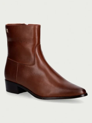 Tommy Hilfiger botki damskie skórzane LEATHER ANKLE BOOT W ZIP brązowy