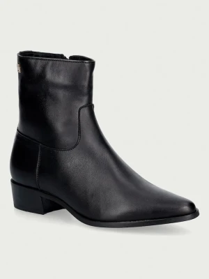 Tommy Hilfiger botki damskie skórzane LEATHER ANKLE BOOT W ZIP czarny