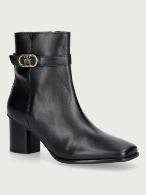 Tommy Hilfiger botki damskie skórzane TH STRAP LEATHER BLOCK HEEL BOOT czarny