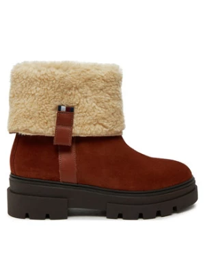 Tommy Hilfiger Botki Faux Fur Suede Roll-Down Boot FW0FW08158 Brązowy