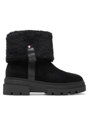 Tommy Hilfiger Botki Faux Fur Suede Roll-Down Boot FW0FW08158 Czarny