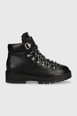 Tommy Hilfiger botki Leather Outdoor Flat Boot damskie kolor czarny na platformie lekko ocieplone