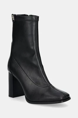 Tommy Hilfiger botki PARTY LEATHER SOCK HEEL BOOTIE damskie kolor czarny na słupku FW0FW08250