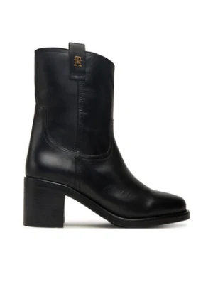 Tommy Hilfiger Botki Riding Lthr Mid Boot Block Heel FW0FW08776 Czarny