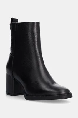 Tommy Hilfiger botki skórzane ANKLE BOOT MID WRAPPED LTHR HEEL damskie kolor czarny na słupku FW0FW08098