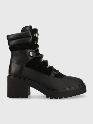 Tommy Hilfiger botki skórzane Heel Laced Outdoor Boot damskie kolor czarny na słupku lekko ocieplone