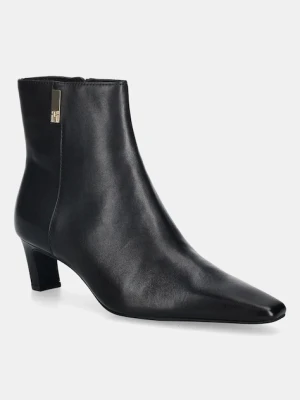 Tommy Hilfiger botki skórzane SQUARE TOE KITTEN BOOTIE damskie kolor czarny na słupku FW0FW08768