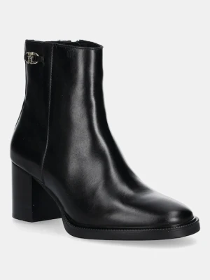 Tommy Hilfiger botki skórzane STACKED HEEL LEATHER ANKLE BOOT damskie kolor czarny na słupku FW0FW08864