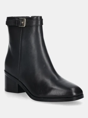 Tommy Hilfiger botki skórzane TH BUCKLE RIDING MID HEEL BOOTIE damskie kolor czarny na słupku FW0FW08859