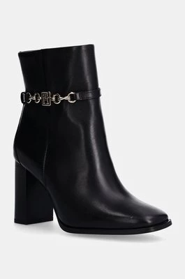 Tommy Hilfiger botki skórzane TH CHAIN HIGH HEEL BOOTIE damskie kolor czarny na słupku FW0FW08241