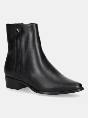 Tommy Hilfiger botki skórzane TH LEATHER POINTY ZIP BOOTIE damskie kolor czarny na słupku FW0FW08980