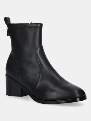 Tommy Hilfiger botki skórzane TH STRETCH LEATHER BOOTIE damskie kolor czarny na słupku FW0FW08860
