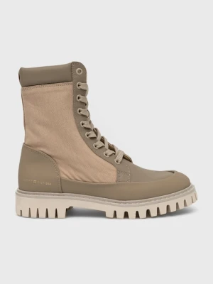 Tommy Hilfiger botki TH Casual Lace Up Boot damskie kolor beżowy na płaskim obcasie