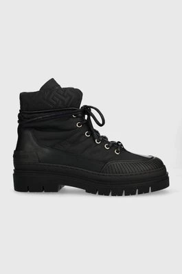 Tommy Hilfiger botki TH MONOGRAM OUTDOOR BOOT damskie kolor czarny na płaskim obcasie ocieplone FW0FW07502