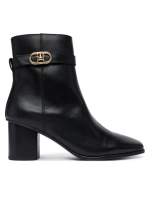 Tommy Hilfiger Botki Th Strap Leather Block Heel Boot FW0FW09488 Czarny