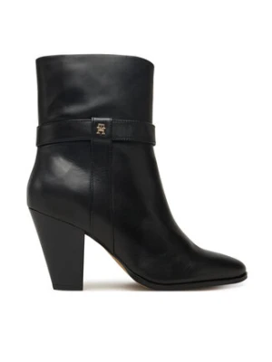 Tommy Hilfiger Botki Th T-Strap Leather Pointy Bootie FW0FW08984 Czarny