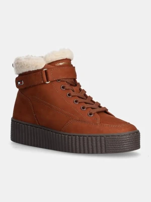 Tommy Hilfiger botki zamszowe FAUX FUR NUBUCK LOW LACE-UP