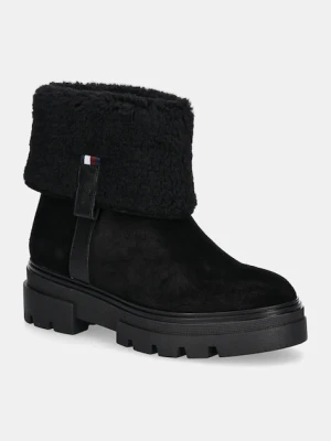 Tommy Hilfiger botki zamszowe FAUX FUR SUEDE ROLL-DOWN BOOT