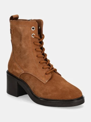 Tommy Hilfiger botki zamszowe SUEDE MID HEEL LACEUP LOGOTAPE