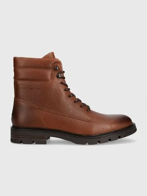 Tommy Hilfiger buty skórzane WARM PADDED HILFIGER LTH BOOT męskie kolor brązowy FM0FM04802