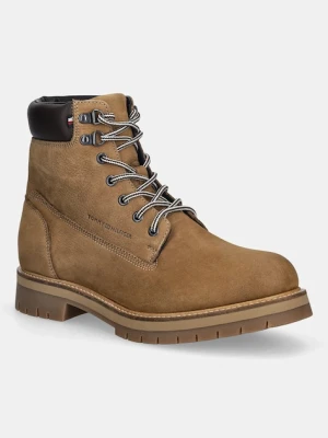 Tommy Hilfiger buty wysokie skórzane FLEX TH OUTDOOR W NBK BOOT męskie kolor brązowy FM0FM05563