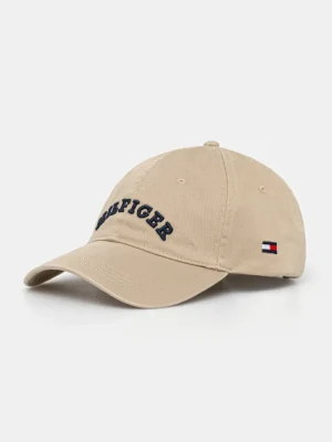 Tommy Hilfiger czapka z daszkiem bawełniana kolor beżowy z aplikacją AM0AM13165