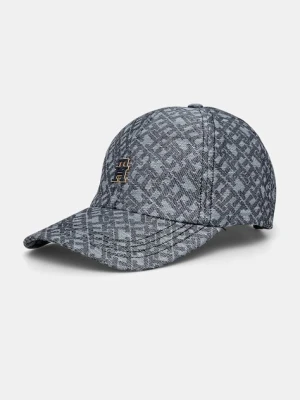 Tommy Hilfiger czapka z daszkiem lniana kolor granatowy wzorzysta AW0AW17139