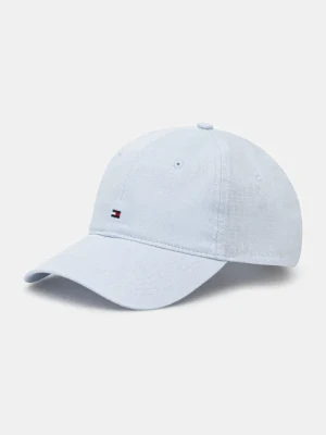 Tommy Hilfiger czapka z daszkiem lniana kolor niebieski gładka AW0AW17130