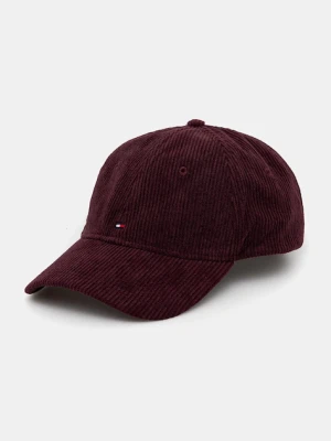 Tommy Hilfiger czapka z daszkiem sztruksowa kolor bordowy AM0AM13583