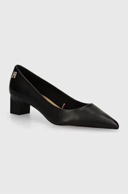 Tommy Hilfiger czółenka skórzane TH MID HEEL PUMP kolor czarny na słupku FW0FW08204