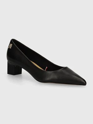 Tommy Hilfiger czółenka skórzane TH MID HEEL PUMP kolor czarny na słupku FW0FW08204