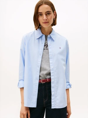 Tommy Hilfiger Damska bluzka koszulowa Oxford Kobiety Bawełna niebieski jednolity,