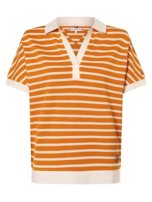 Tommy Hilfiger Damska koszulka polo Kobiety Lyocell beżowy|pomarańczowy w paski,