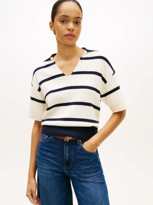 Tommy Hilfiger Damska koszulka polo z dzianiny Kobiety Bawełna (100%) biały|niebieski w paski,