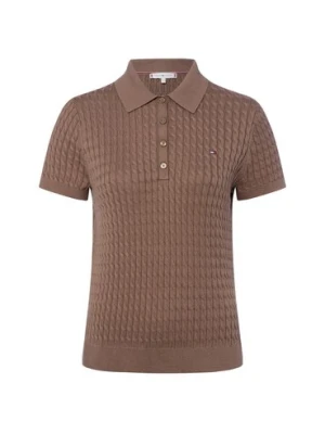 Tommy Hilfiger Damska koszulka polo z dzianiny Kobiety Bawełna brązowy jednolity,