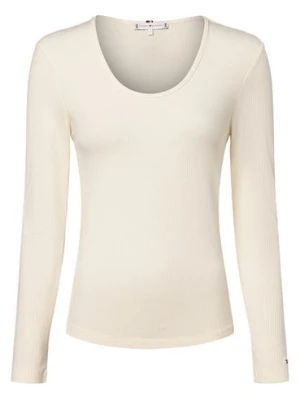 Tommy Hilfiger Damska koszulka z długim rękawem Kobiety Dżersej beżowy|biały jednolity,