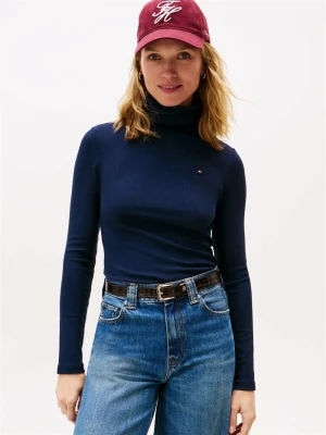 Tommy Hilfiger Damska koszulka z długim rękawem Kobiety Dżersej niebieski jednolity,