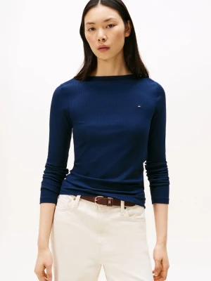 Tommy Hilfiger Damska koszulka z długim rękawem Kobiety wiskoza niebieski jednolity,