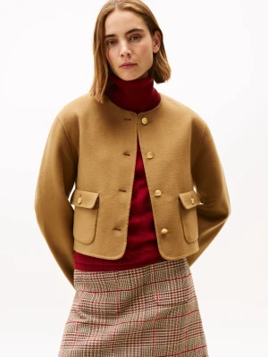 Tommy Hilfiger Damska kurtka pudełkowa z zawartością wełny Kobiety brązowy jednolity,