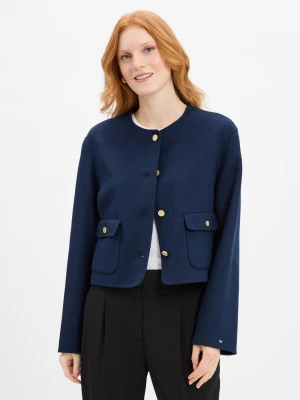 Tommy Hilfiger Damska kurtka pudełkowa z zawartością wełny Kobiety niebieski jednolity,