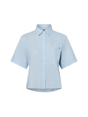 Tommy Hilfiger Damska lniana bluzka koszulowa Kobiety len niebieski jednolity,