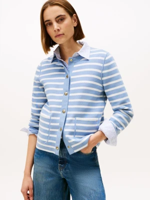 Tommy Hilfiger Damski dwustronny kardigan Kobiety Bawełna niebieski jednolity,
