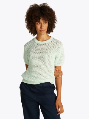 Tommy Hilfiger Damski sweter z krótkim rękawem Kobiety zielony jednolity,
