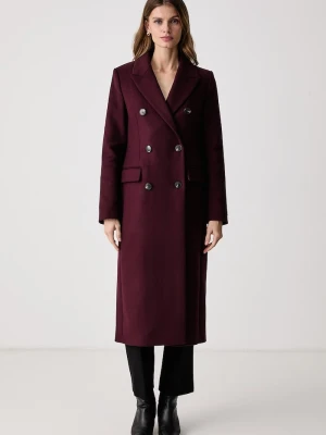 Tommy Hilfiger elegancki płaszcz damski z wełną bordowy